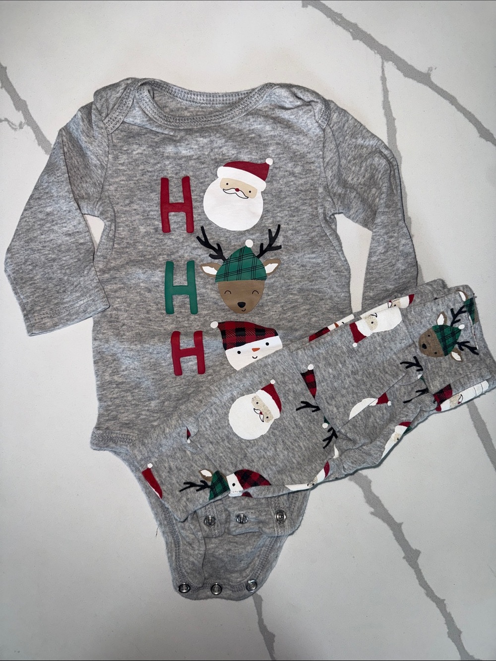Carter's Gray Santa & Reindeer Holiday Matching Set